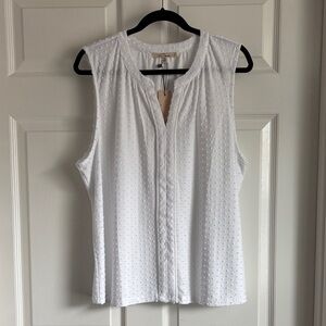 Le Serein Sleeveless White Swiss Dot Blouse - Casual Women Top